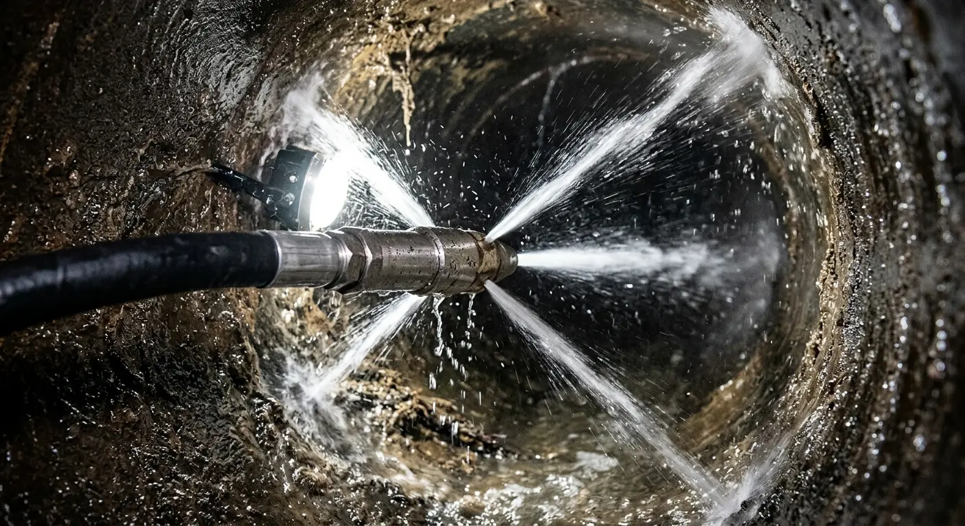 High-pressure hydro jetting nozzle cleaning sewer pipe for Sewer Cleanout in Middlesborough